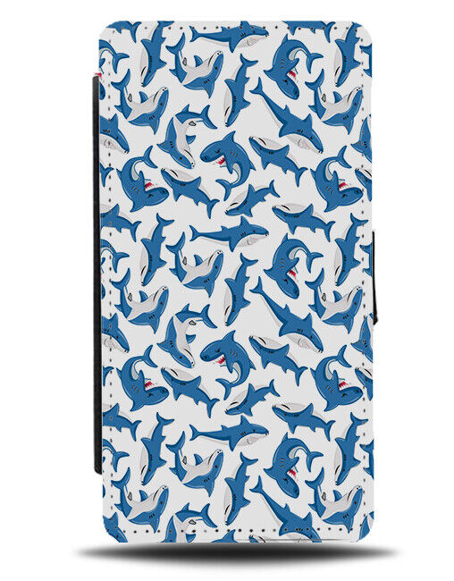 Kids Shark Patterned Flip Wallet Case Pattern Wallpaper Sharks Sharky Blue AB80