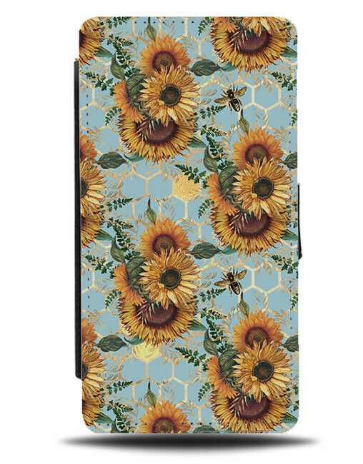 Blue Geometric Flowery Flip Wallet Case Sunflower Sunflowers Yellow Petals G235