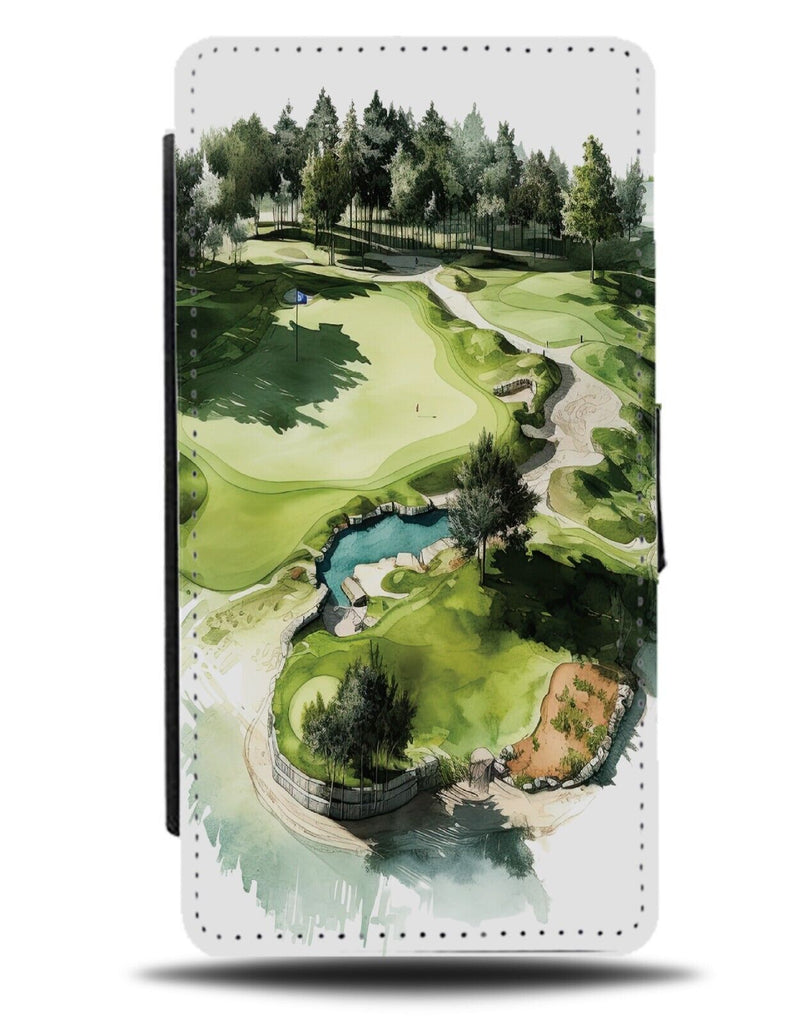 Golf Course Oil Painting Flip Wallet Case Golfer 18 9 Hole Fairway Rough DA43