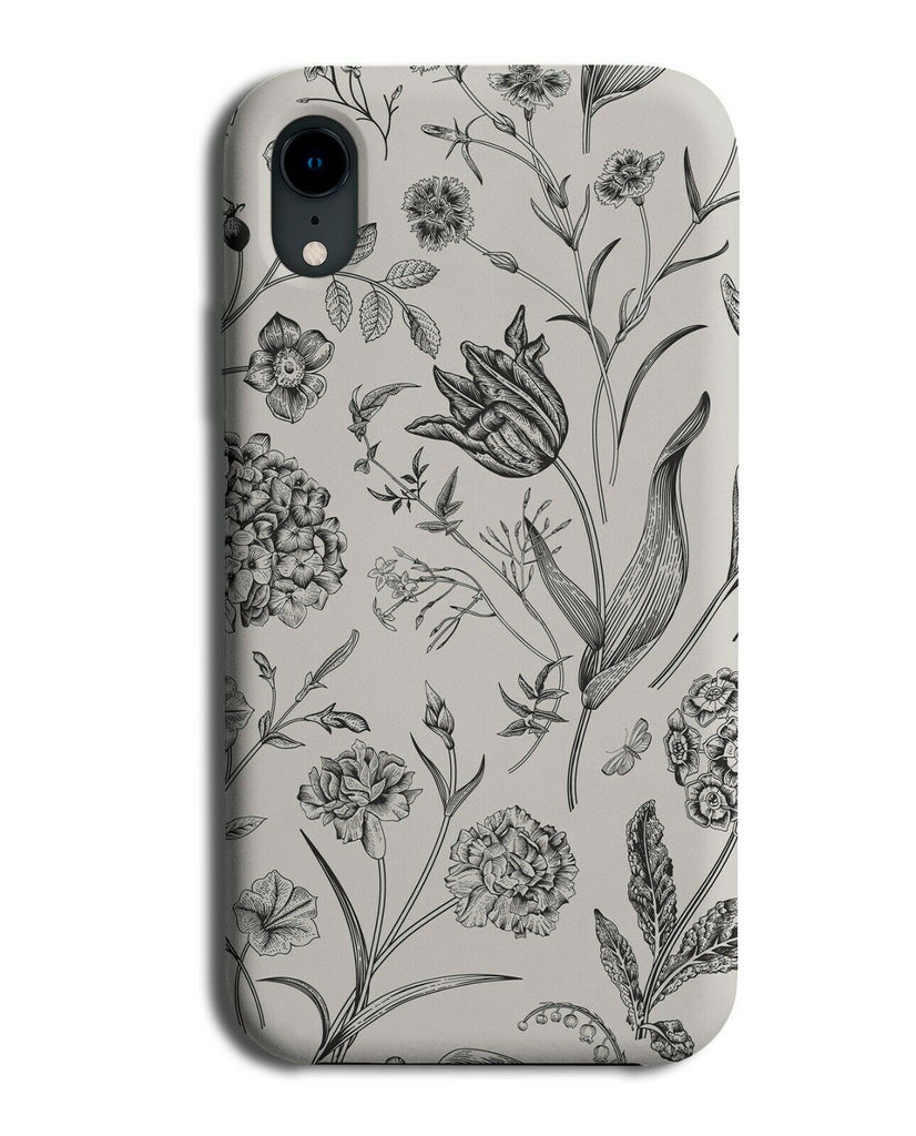 Black and White Vintage Floral Design Phone Case Cover Flowers Sketch G207
