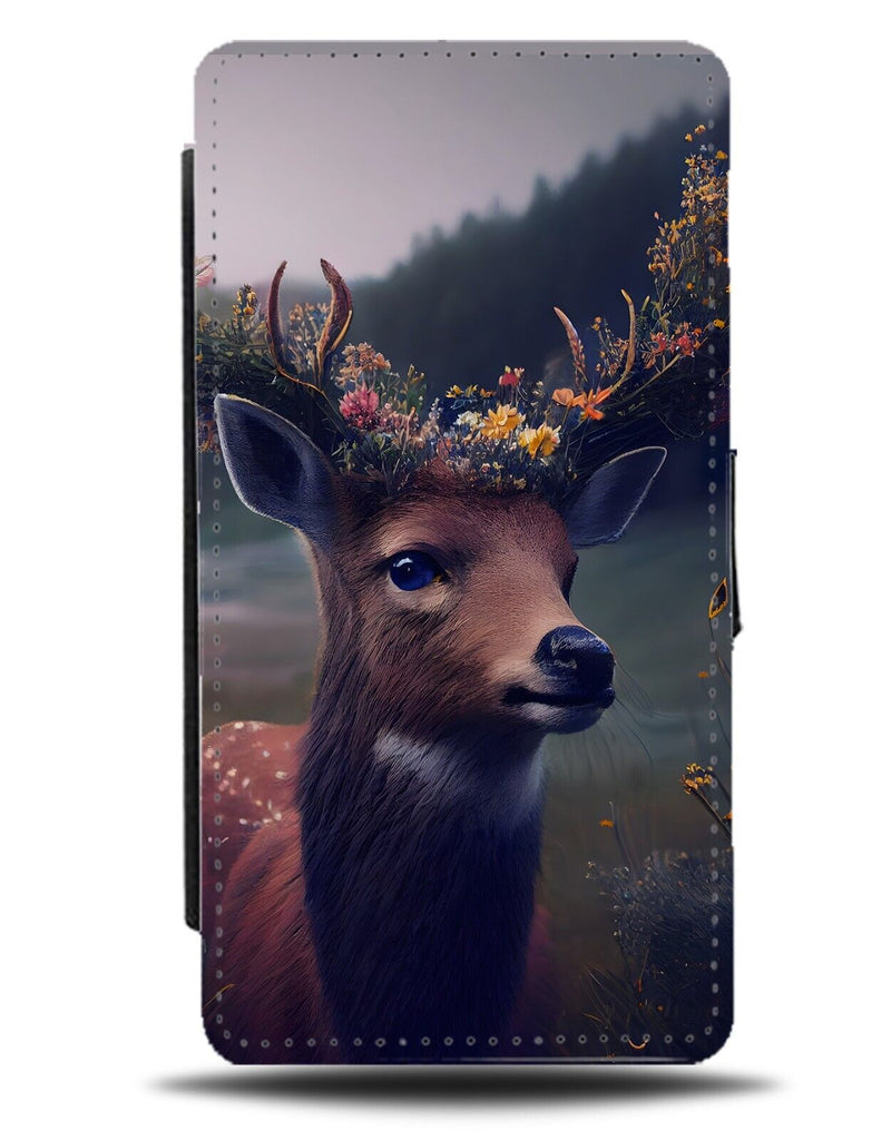 Stag In Flower Crown Flip Wallet Case Floral Funny Novelty Stags Stag's CG08
