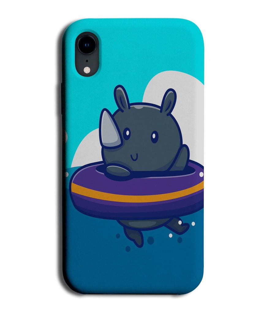 Swimming Rhino Phone Case Cover Rhinos Rubber Ring Cartoon Swim Holiday CC37