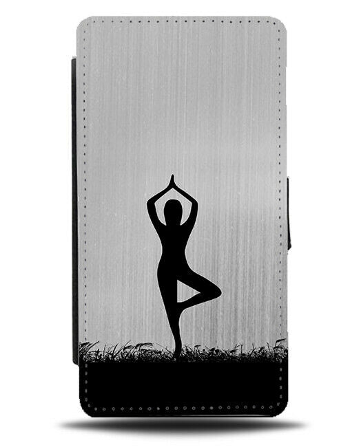 Yoga Flip Cover Wallet Phone Case Meditation Womens Gift Girls Silver Grey i709
