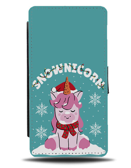 Snowman Unicorn Flip Wallet Case Unicorns Girls Snowy Christmas Horse Pink N792