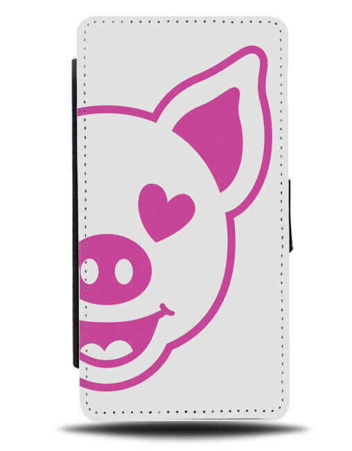 Love Heart Eyes Pig Flip Wallet Case Hot Pink Purple Face Silhouette Shapes K007