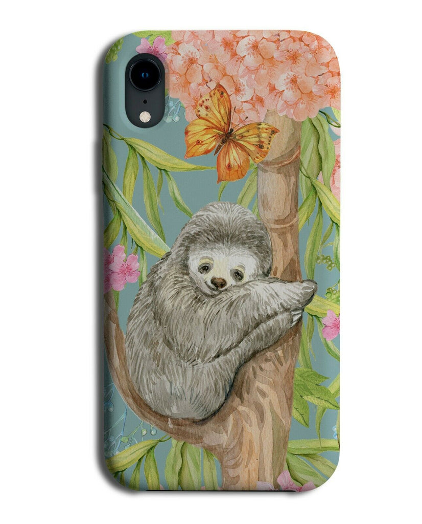 Cute Sloth Drawing Phone Case Cover Sloths Orange Pink Flowers Floral Print G297