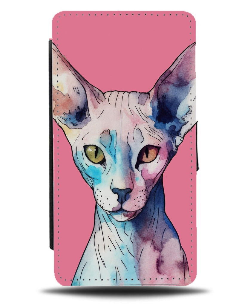 Cartoon Sphynx Cat Flip Wallet Case Cats Sphinx Pink Novelty Face Head Kat CQ39