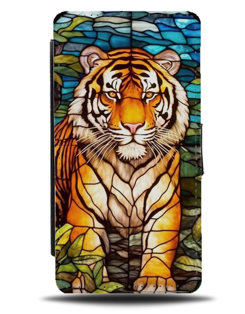 Stained Glass Window Tiger Style Flip Wallet Case Tigers Face Art Style CS34