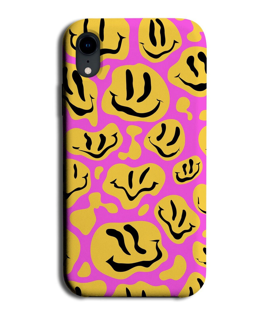 Acid Smiley Faces Phone Case Cover Pink Yellow Smile Face Pattern Raver N667