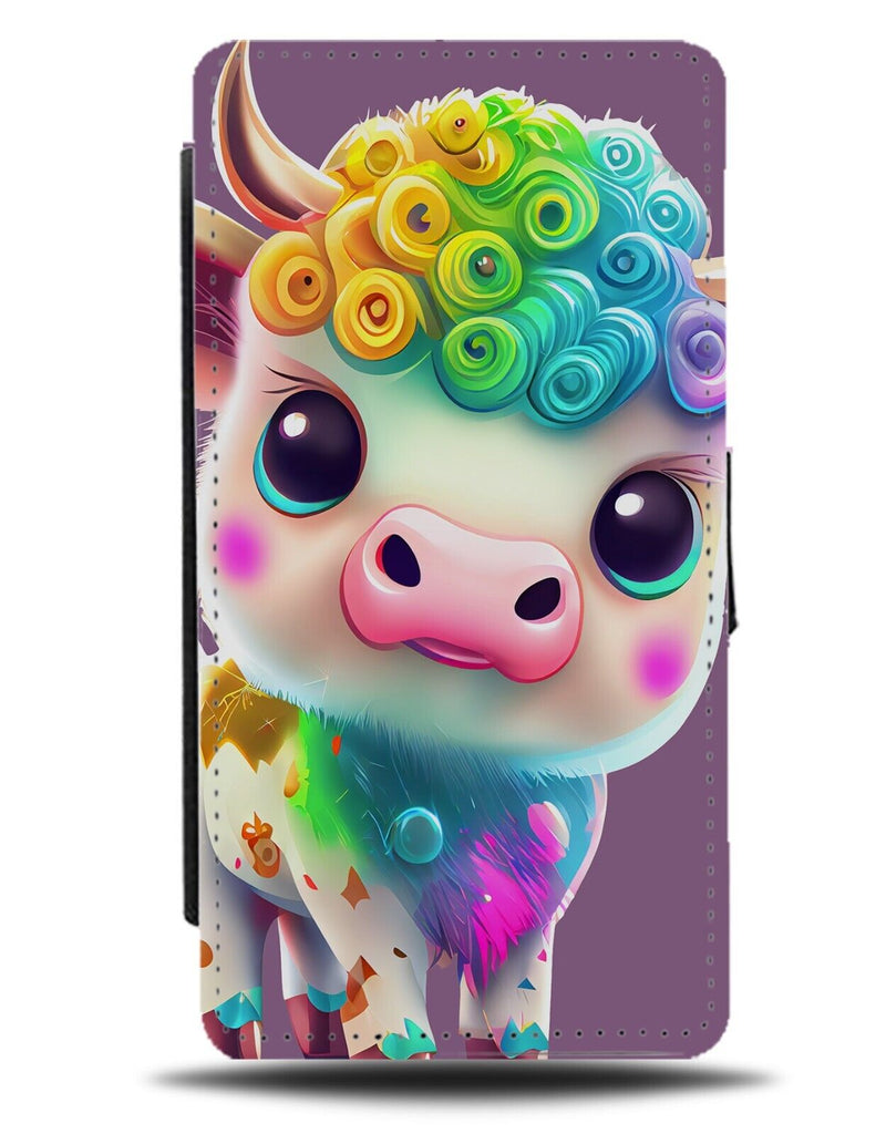 Bright Coloured Perm Hairdo Flip Wallet Case Hair Funny Curly Cow Cows Do AD13