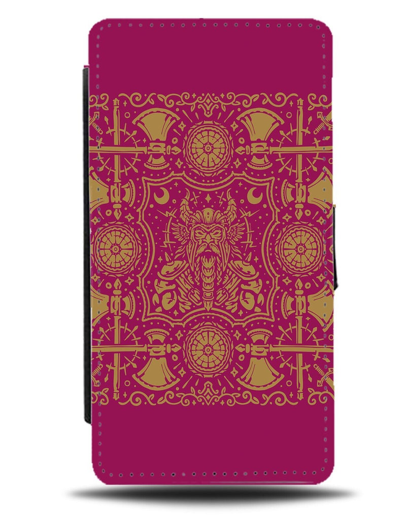 Hot Pink and Gold Viking Design Flip Wallet Case Vikings Girl Girls Womans CT37