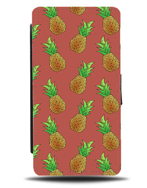 Falling Pineapples Pattern Flip Cover Wallet Phone Case Pineapple Tropical B943