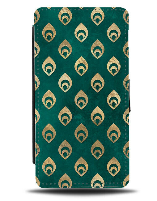 Golden Peacock Emblem Shapes Flip Wallet Case Silhouette Shape Feather L008