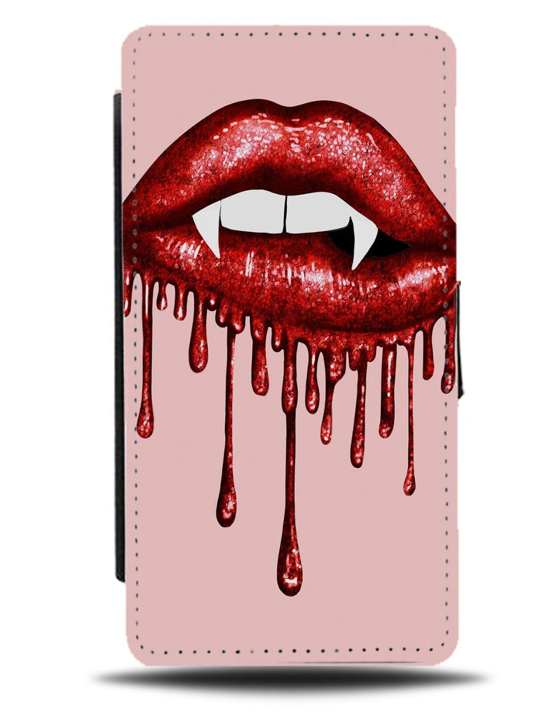 Bright Red Vampire Lipstick Flip Wallet Case Halloween Lips Fangs Girls DG30