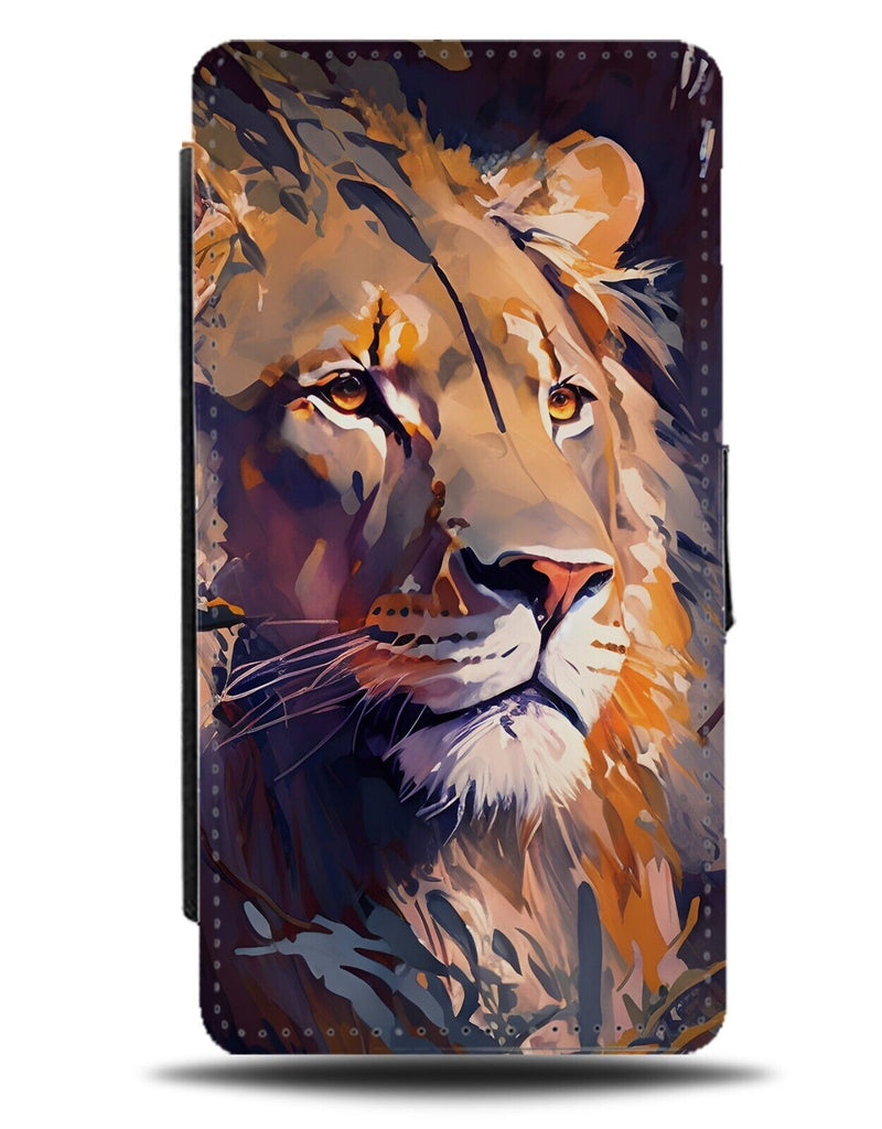 Abstract Oil Painting Of Lions Face Flip Wallet Case Lion Asian Indian BF95
