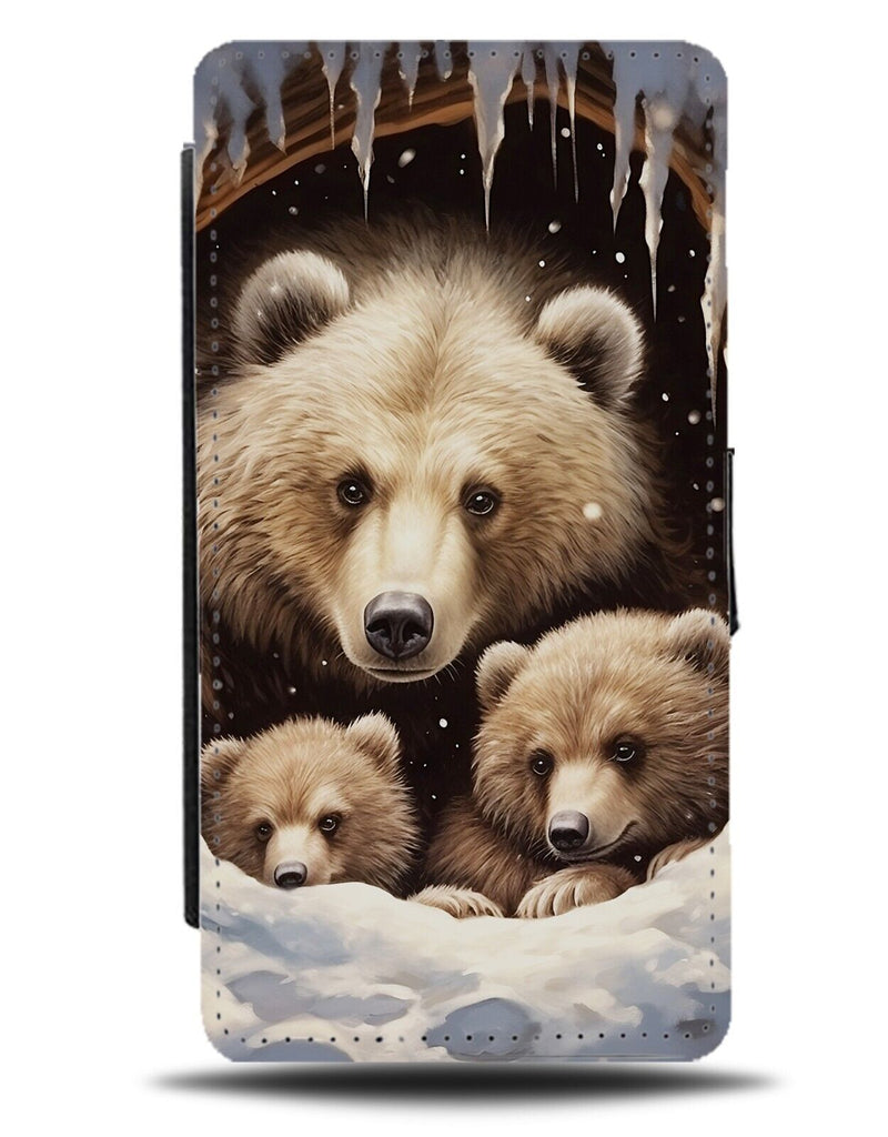 Hibernating Bears Flip Wallet Case Brown Bear Hibernate Christmas Snow DD73