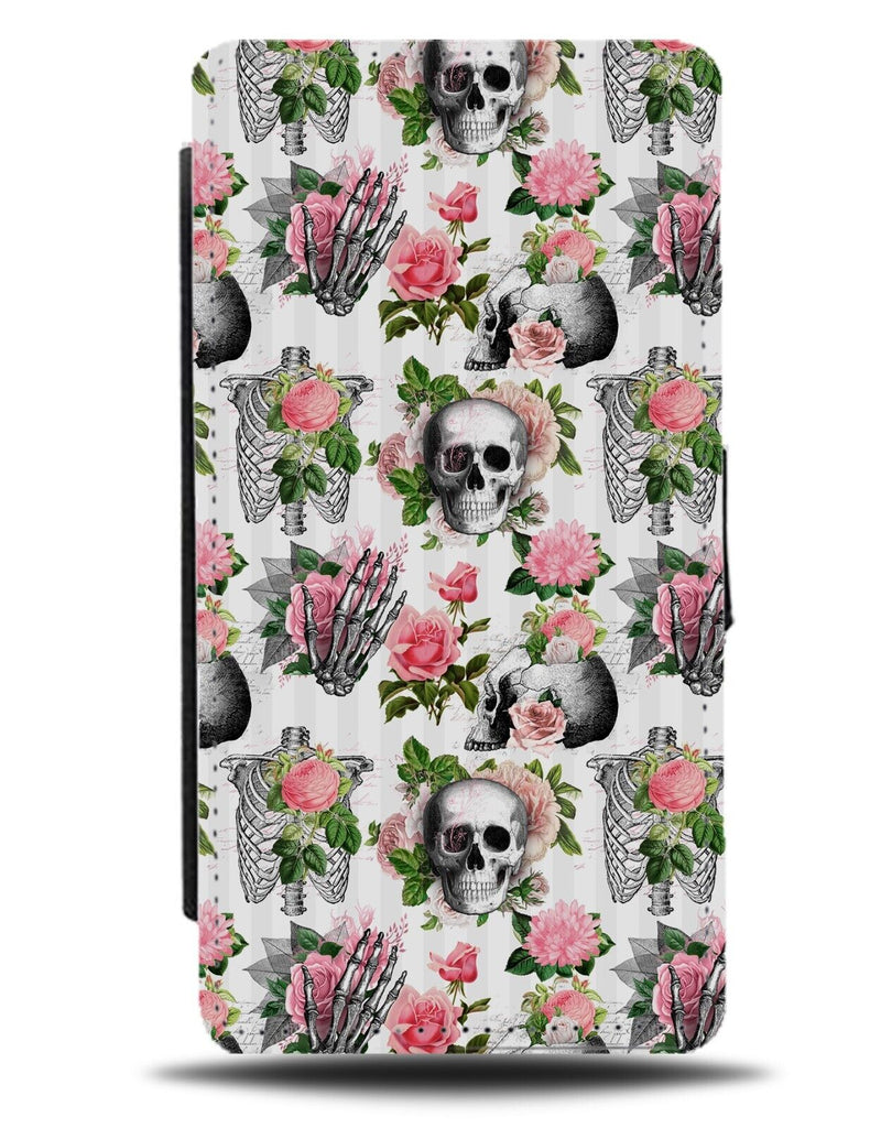 Girls Halloween Floral Pattern Flip Wallet Case Girly Skeleton Hand Hands CC70
