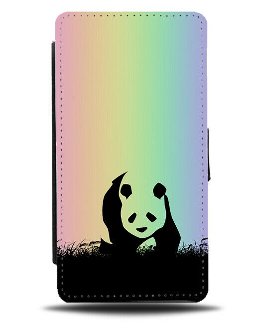 Panda Bear Silhouette Flip Cover Wallet Phone Case Giant Pandas Colourful I094