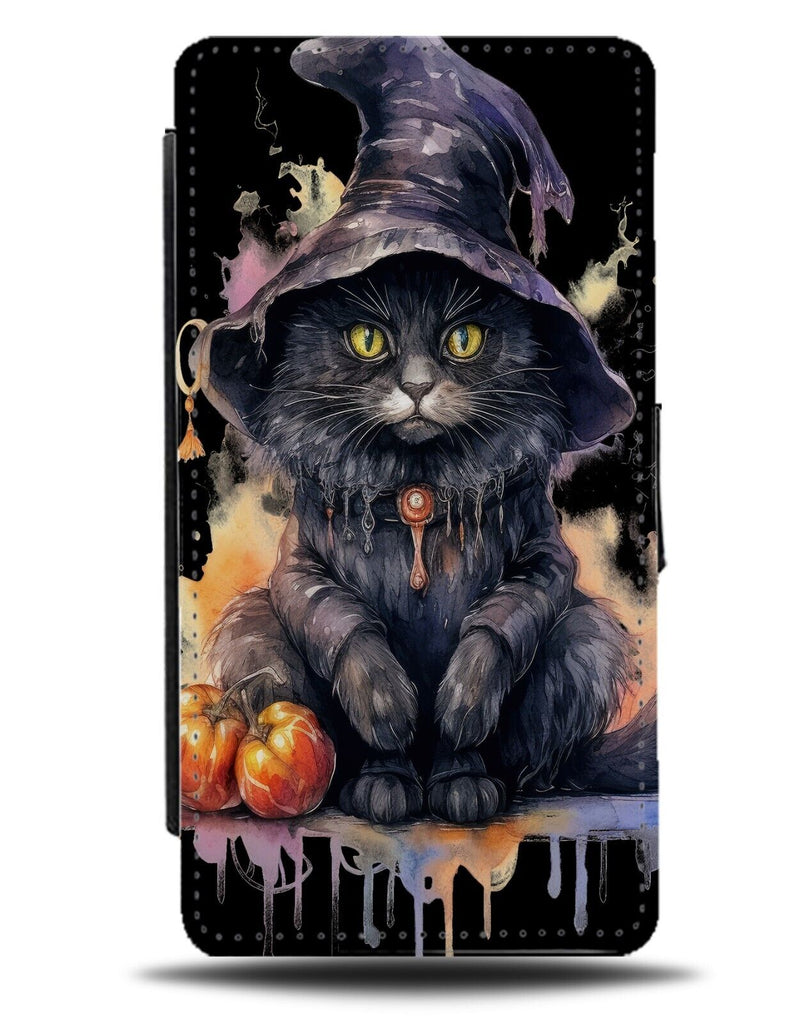 Black Witches Cat Flip Wallet Case Cats Witch Fancy Dress Outfit Hat Kitten CW10