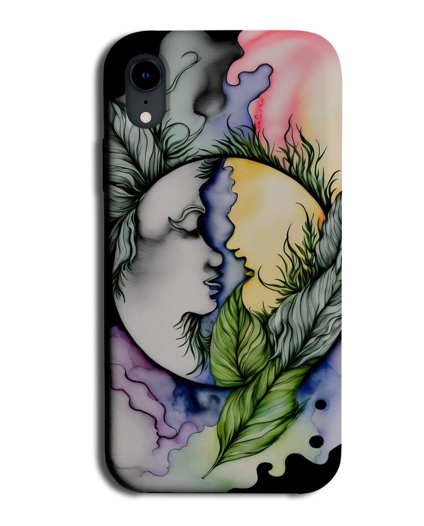 Sun and Moon Phone Case Cover Leaves Faces Celestial Style Spiritual Look BQ54