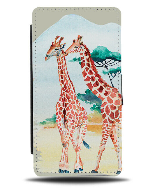 Giraffe Oil Painting Flip Wallet Case Watercolour Giraffes Animal Print H262