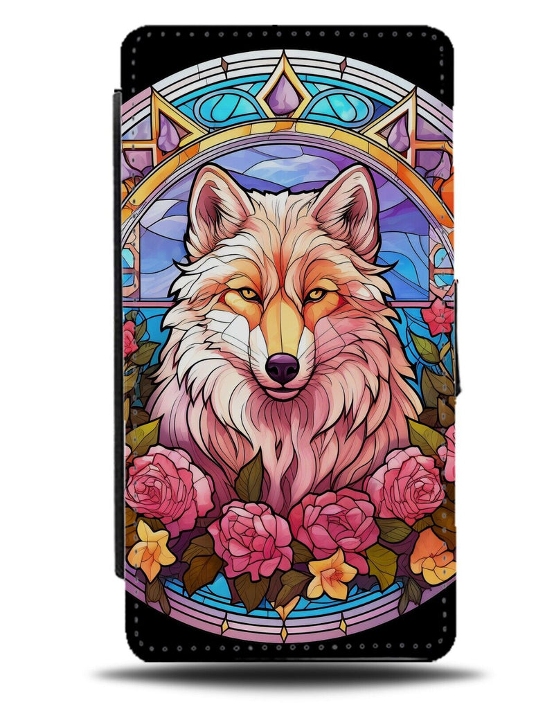 Floral Wolf With Stained Glass Design Flip Wallet Case Artwork Art Wolves CK10