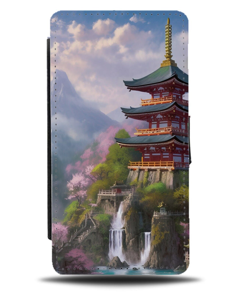 Japanese Tower Artwork Flip Wallet Case Japan Asian Asian Waterfall Water AU29