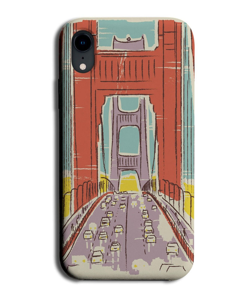 Cartoon Golden Gate Bridge Phone Case Cover Gold San Francisco Artwork Cars P816