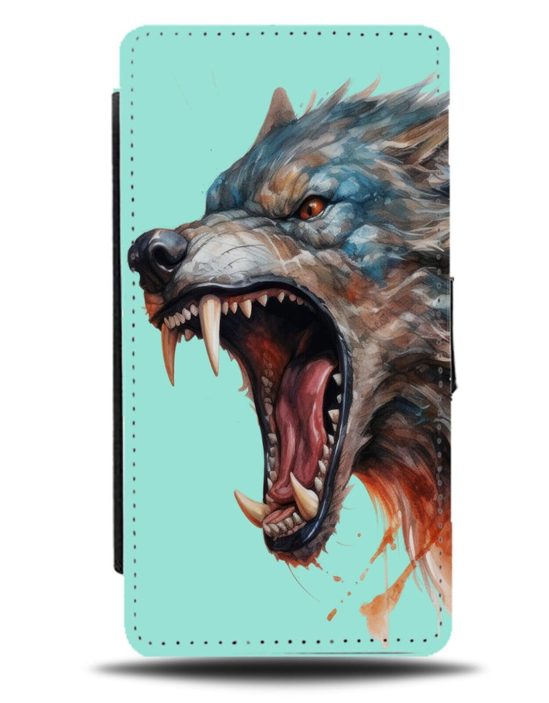 Angry Growling Werewolf Flip Wallet Case Head Wolfs Wolves Wolf Teeth Anger CX51