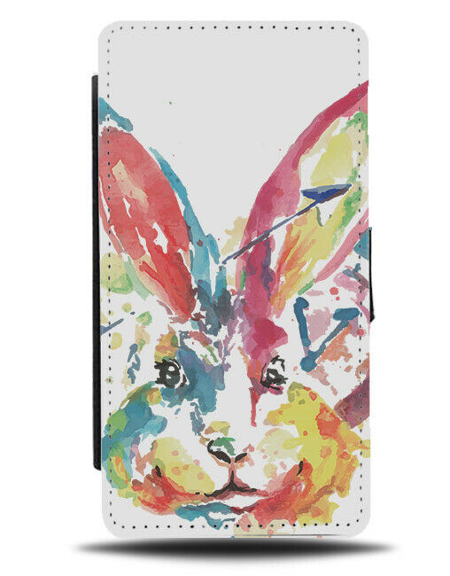 Colourful Rabbit Oil Painting Flip Wallet Phone Case Art Work Artwork Bunny E398