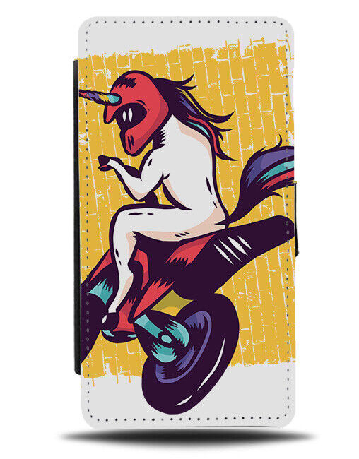 Unicorn On Motorbike Flip Wallet Case Rainbow Colours Biker Cartoon Girls J827