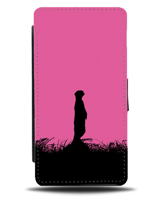 Meerkat Silhouette Flip Cover Wallet Phone Case Meerkats Hot Pink Coloured I030