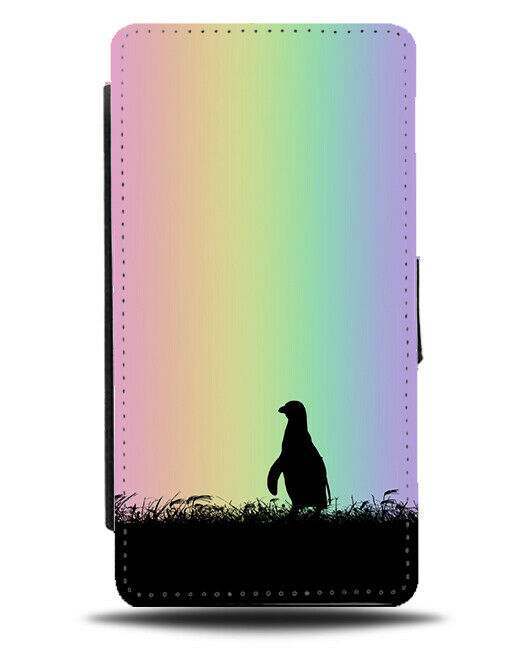 Penguin Silhouette Flip Cover Wallet Phone Case Penguins Rainbow Colourful i095