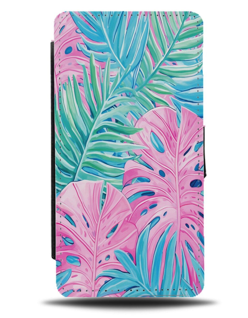 Pastel Colourful Pink and Blue Palm Tree Leaves Flip Wallet Case Leaf Ferns CV20