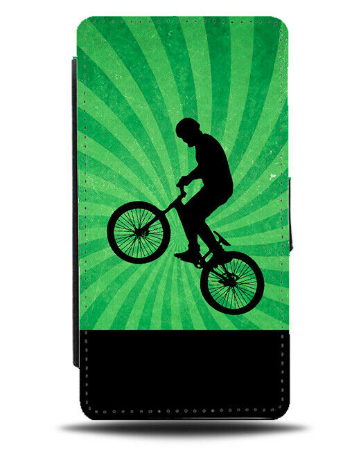 Green BMX Biker Flip Cover Wallet Phone Case Bike Boys Mens Bike BMXer si11