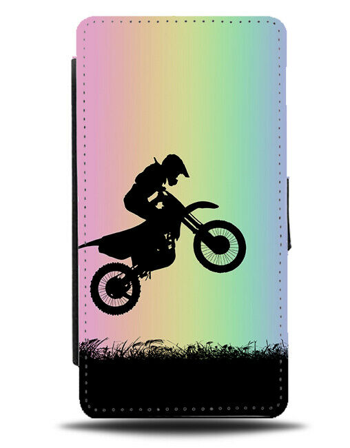 Motorbike Flip Cover Wallet Phone Case Motor Bike Helmet Colourful Rainbow i661