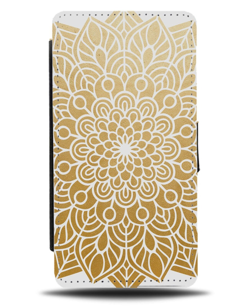 White and Golden Mandala Pattern Flip Wallet Case Floral Mandalas Shapes AZ33
