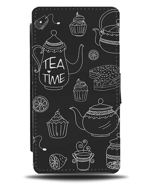 Afternoon Tea Flip Wallet Case Teatime Time Teapot Pot Drawing Sketch K840