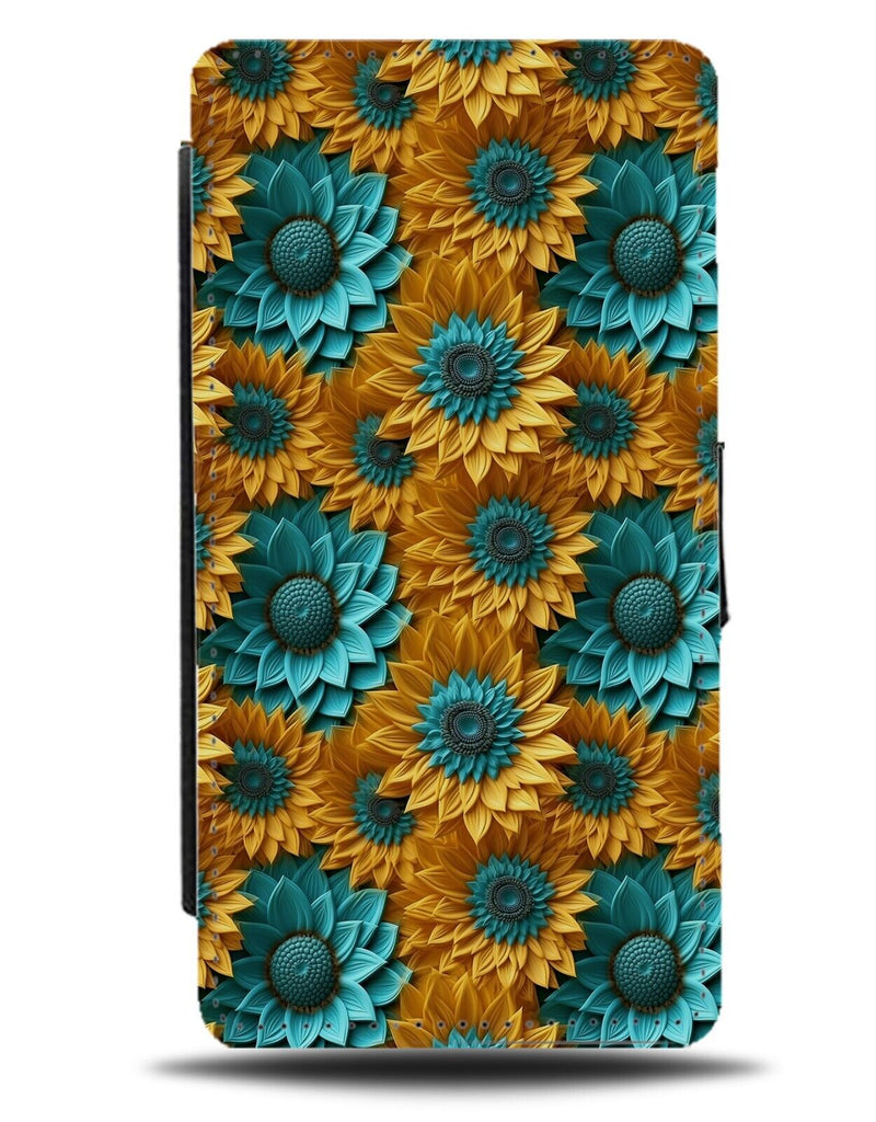 Turquoise Green and Gold Sunflowers Flip Wallet Case Sunflower Golden Flora BX46