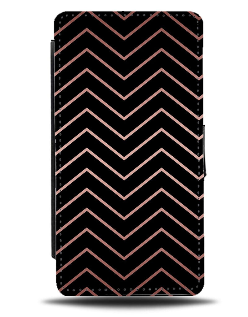 Black and Rose Gold Jagged Lines Design Flip Wallet Case Pattern Golden BZ93