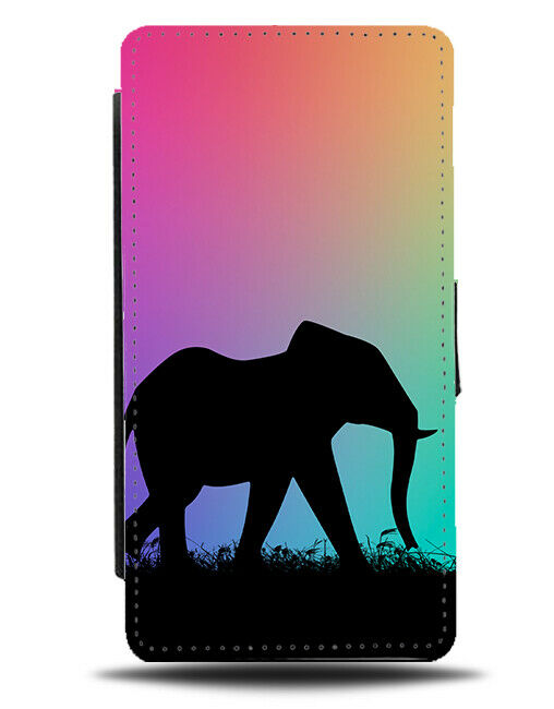 Elephant Silhouette Flip Cover Wallet Phone Case Elephants Multicoloured I053