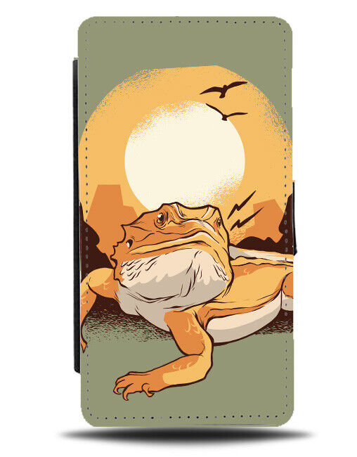 Bearded Dragon Cartoon Flip Wallet Case In The Dessert Lizard Scene Nature K223