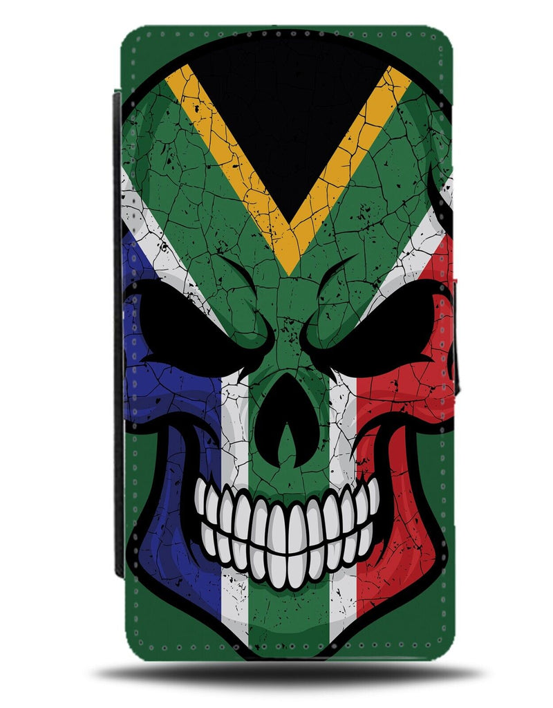 South African Flag Skeleton Head Flip Wallet Case Skull Skulls Skeletons DH73