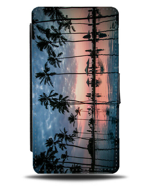 Reflective Palm Trees In The Water Flip Wallet Case Reflecting Shadows Tree H253