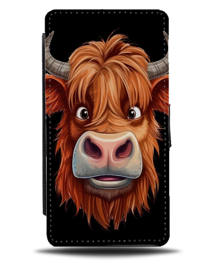 Cartoon Childish Highland Scottish Cattle Cow Flip Wallet Case Scotland Bul CE30