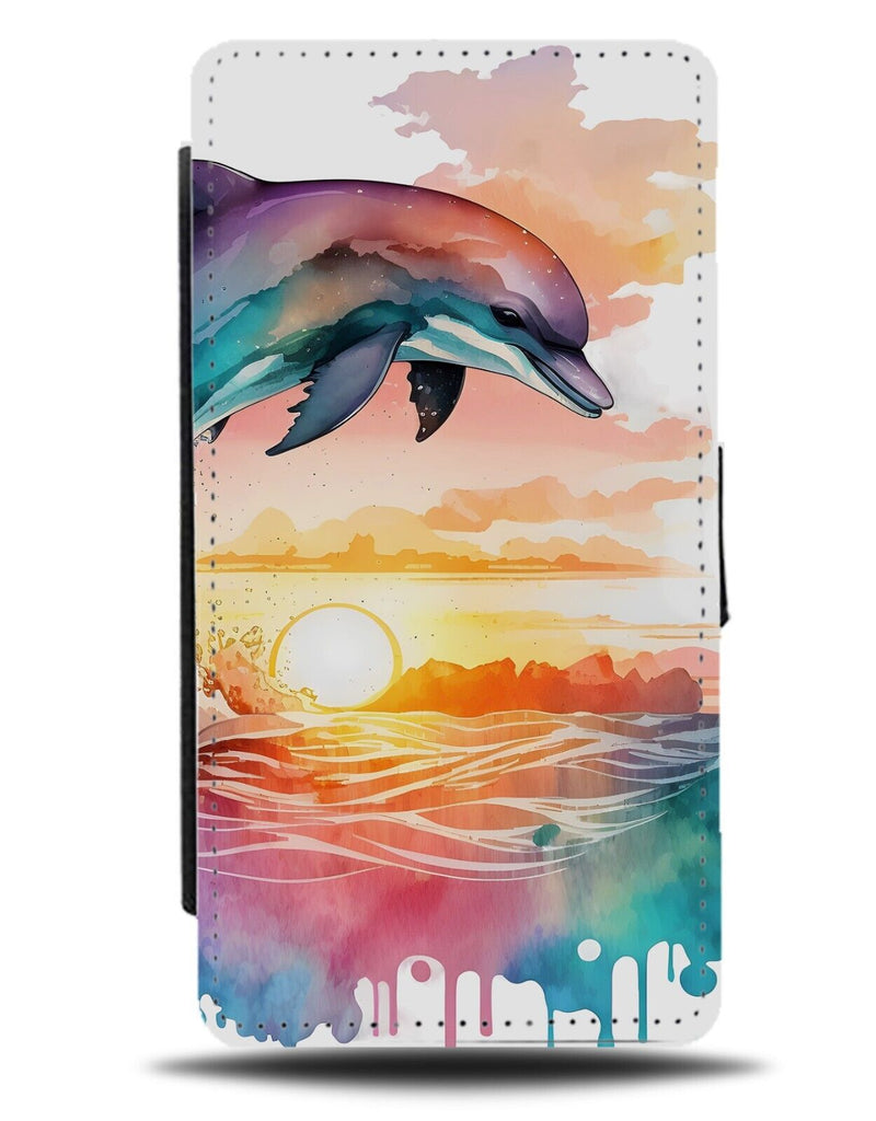 Multicoloured Artistic Jumping Dolphin Artwork Flip Wallet Case Sea Sun AL52