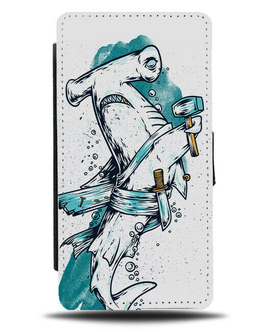 Hammerhead Shark Warrior Flip Wallet Phone Case Swordsman Pirate Sharks E220