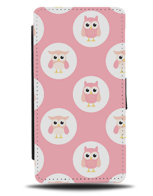 Girls Pink Owl Flip Wallet Case Owls Kids Childrens Face Eyes Animals F018