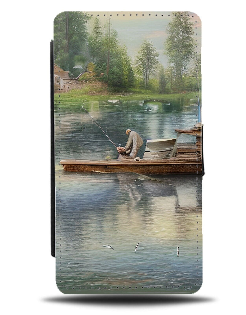 Oil Painting Fishing Print Flip Wallet Case Fisherman Grandad Dad Mens Gift AN42
