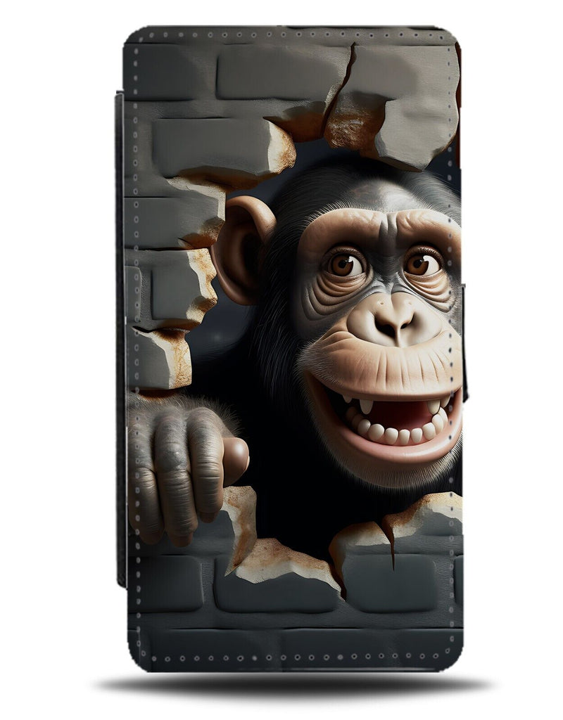 Chimp Escape Flip Wallet Case Chimps Face Funny 3D Style Break Through Wall CV91